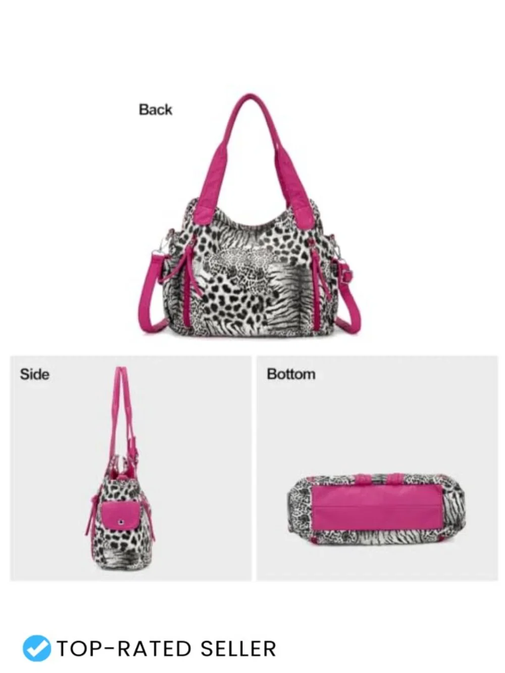 Faux Leather Hobo Bag with Crossbody Strap and Zippered Pockets